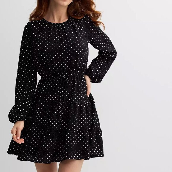 Draper James Dresses & Skirts - Draper James Polka Dot Ruffle Dress Women’s XXL Black White Long Sleeve Tiered